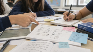 Multilingual students using Spanish, Chinese, Arabic, and English resources during collaborative classroom learning